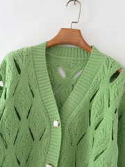 Diagonal Slits Square Button Sweater