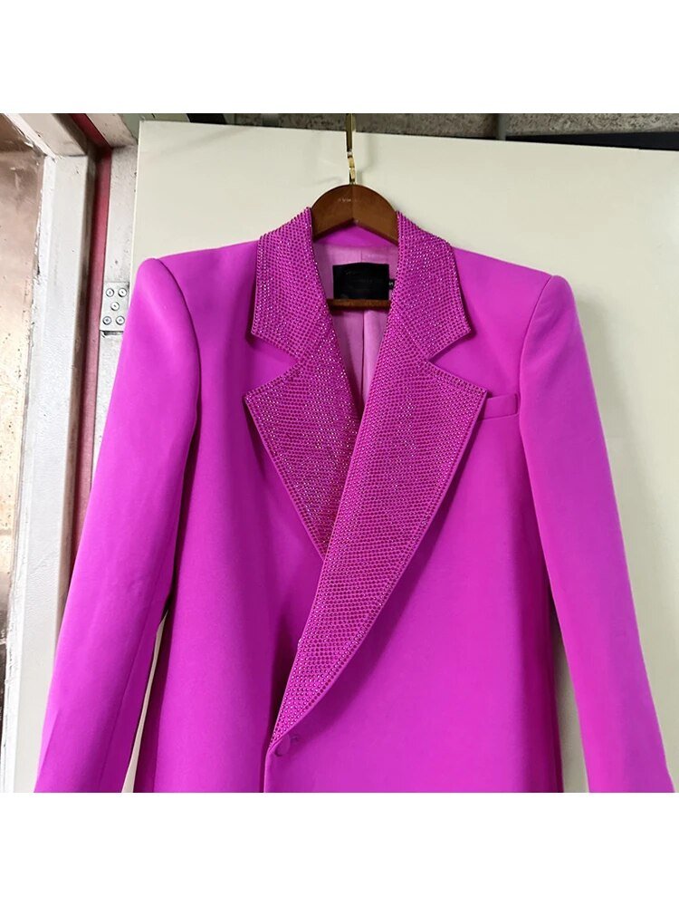 Diamond Beads Collar Long Blazer