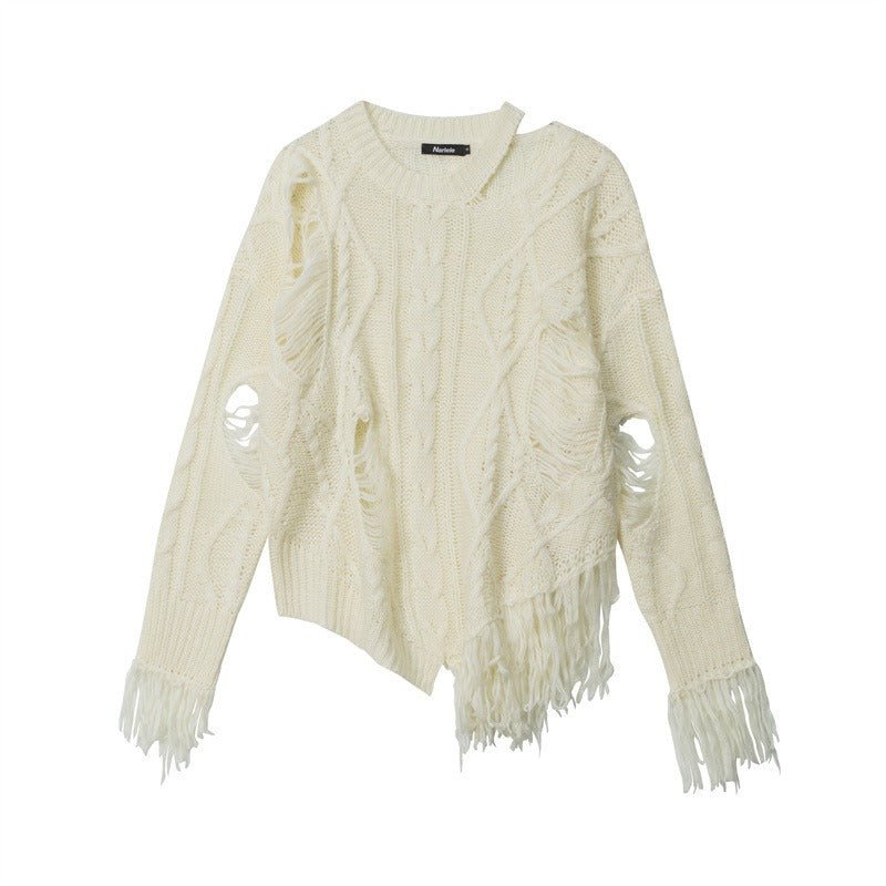 Distressed Fringe Knit Sweater