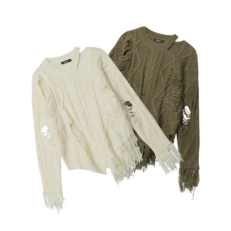 Distressed Fringe Knit Sweater