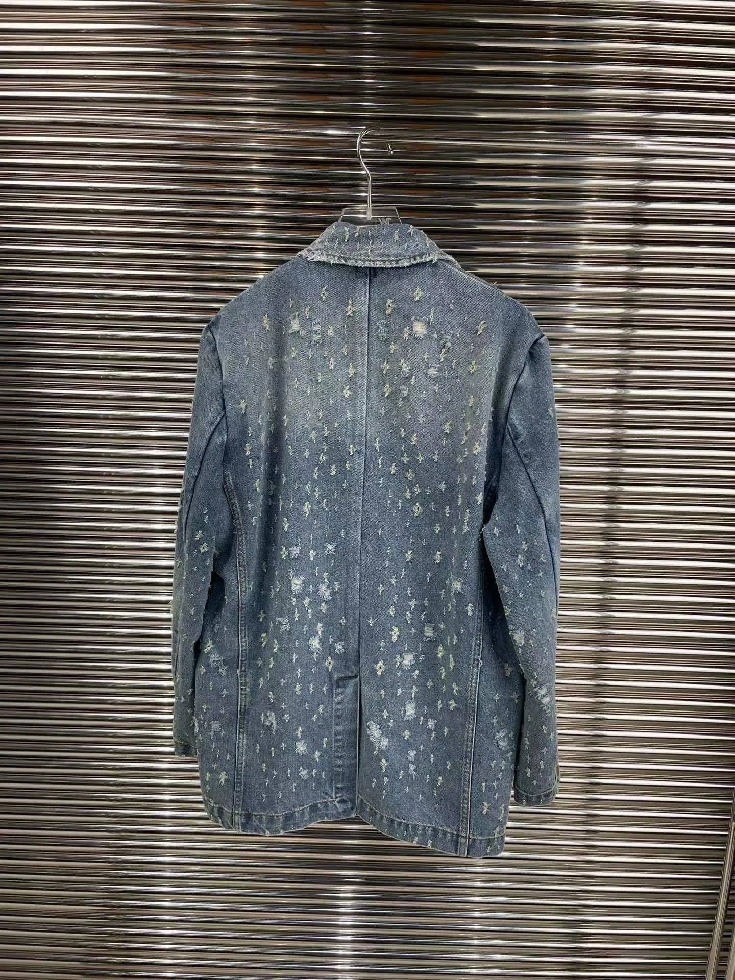 Distressed Single Button Denim Jacket