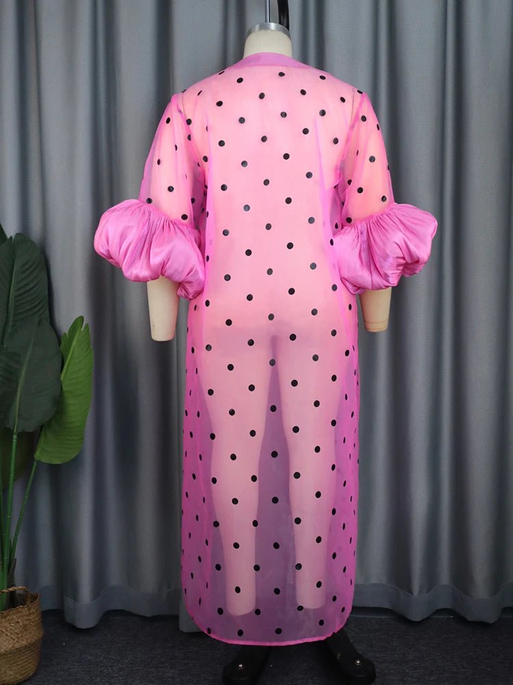 Dotted Mesh Puff Sleeves Coat
