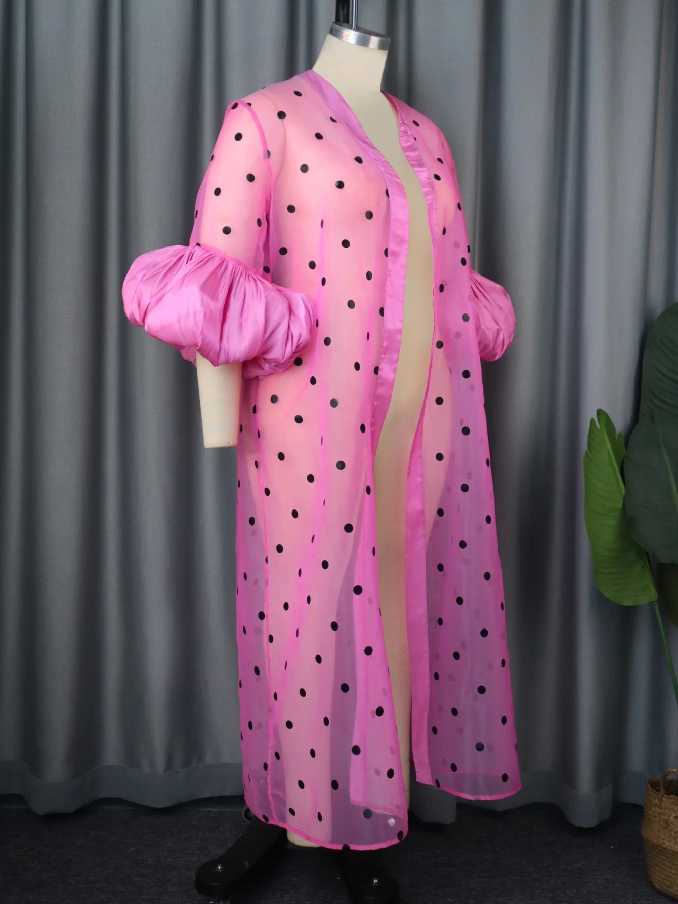Dotted Mesh Puff Sleeves Coat