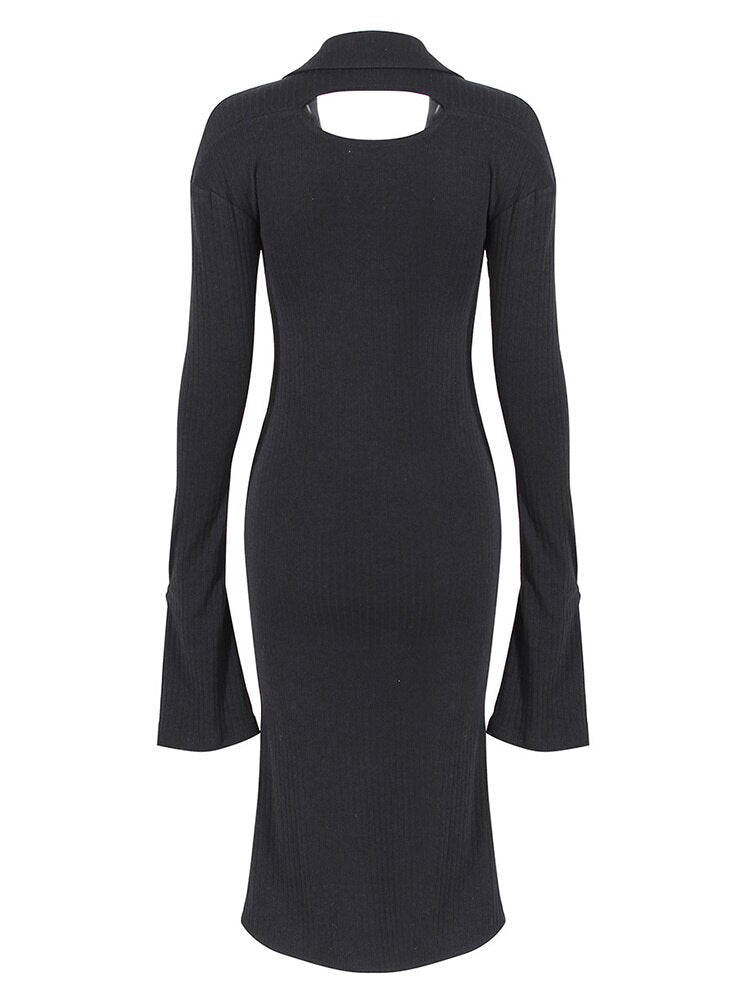 Double-Breasted Cut Out Ribbed Dress