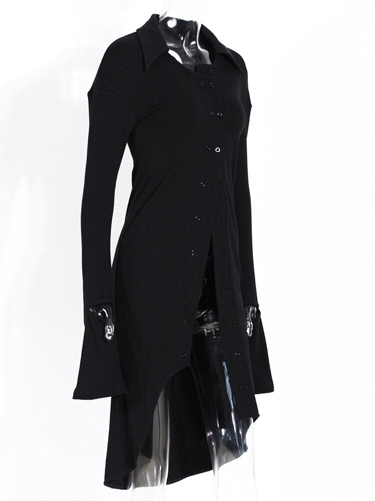 Double-Breasted Cut Out Ribbed Dress