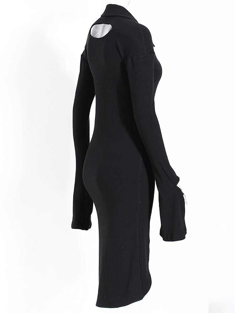 Double-Breasted Cut Out Ribbed Dress