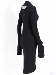 Double-Breasted Cut Out Ribbed Dress