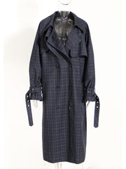 Double-Breasted Plaid Trench Coat