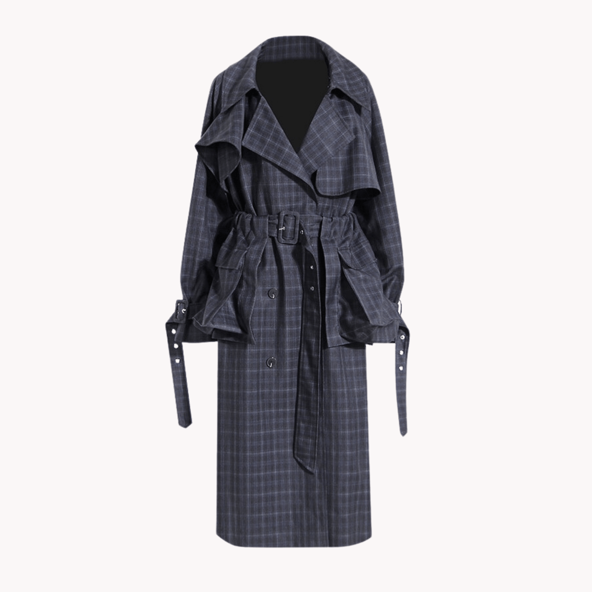 Double-Breasted Plaid Trench Coat