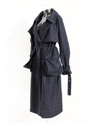 Double-Breasted Plaid Trench Coat