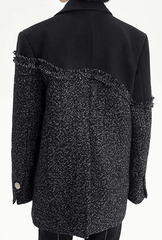 Double  Button Tweed Spliced Woolen Coat