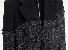 Double  Button Tweed Spliced Woolen Coat