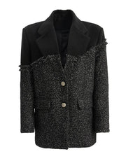 Double  Button Tweed Spliced Woolen Coat