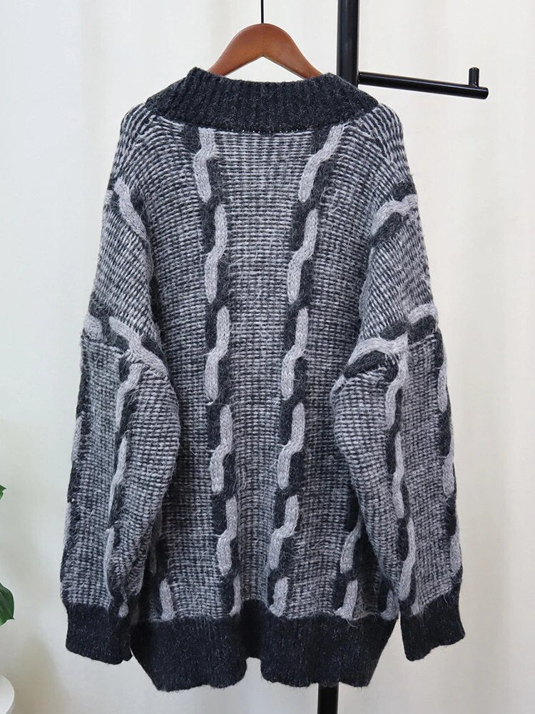 Double Denim Pockets Knit Sweater