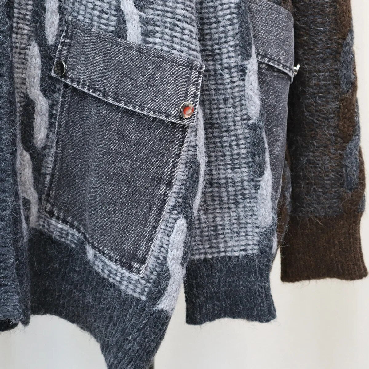 Double Denim Pockets Knit Sweater