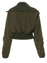 Double Front Pockets Army Green Jacket