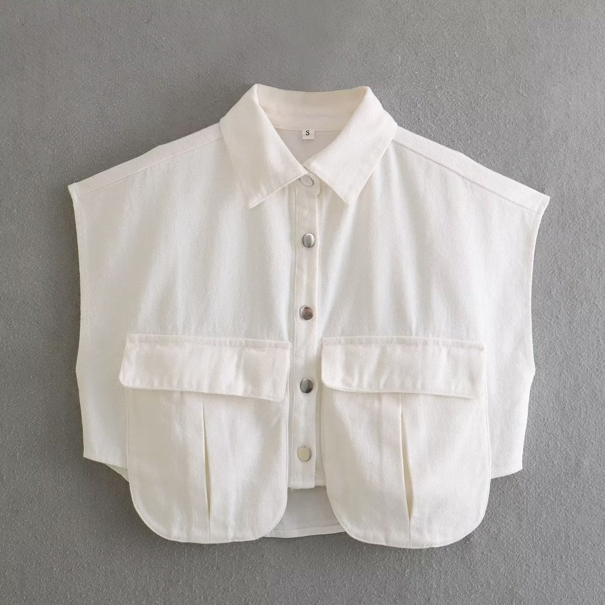 Double Pockets Cropped Denim Vest