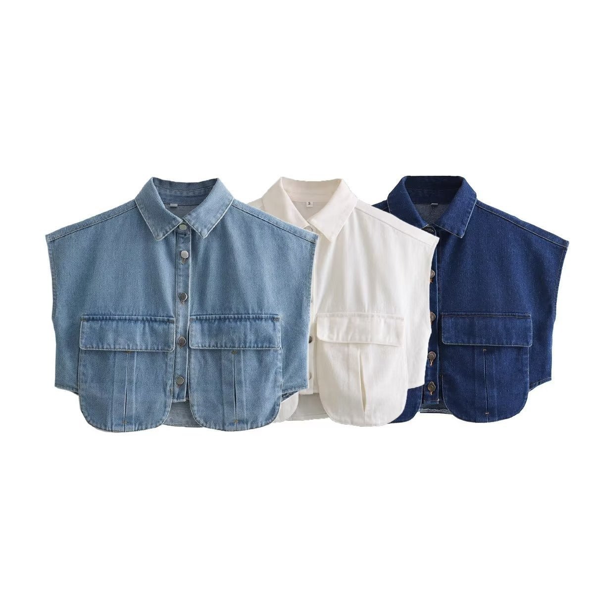 Double Pockets Cropped Denim Vest
