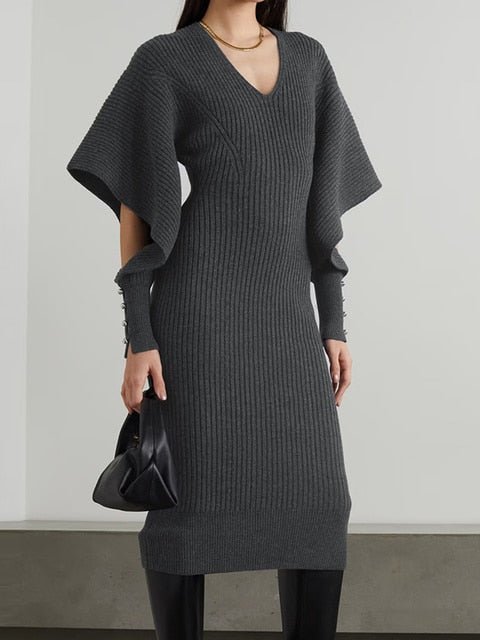 Dramatic Shoulder Knit Dress - @bosslady_life_style