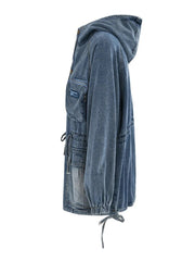 Drawstring and Pockets Hooded Denim Jacket