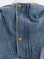 Drawstring and Pockets Hooded Denim Jacket
