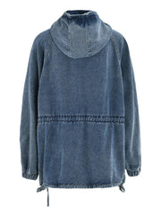 Drawstring and Pockets Hooded Denim Jacket