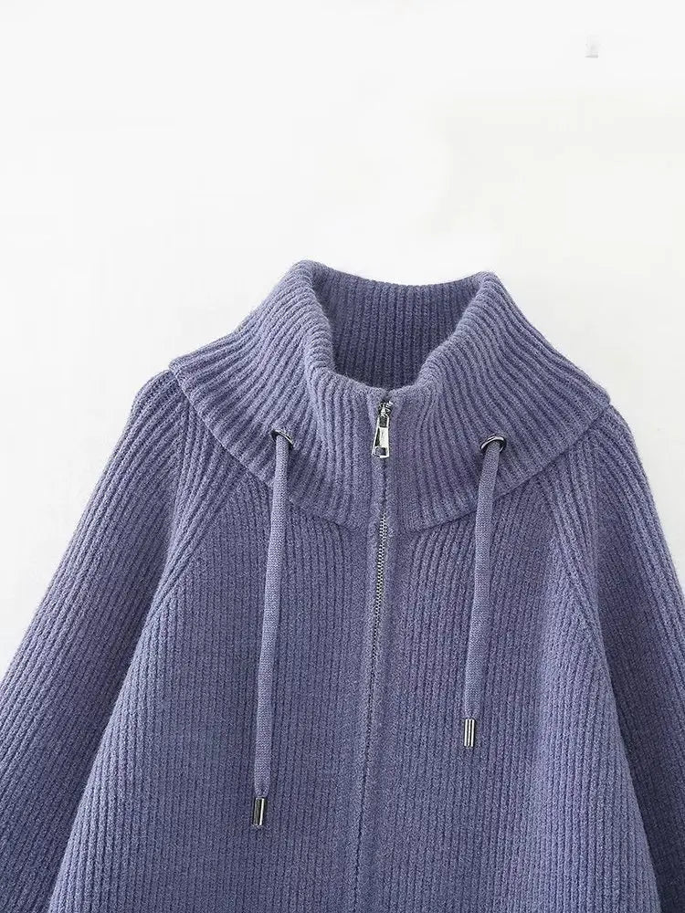 Drawstring Collar Knit Long Cardigan