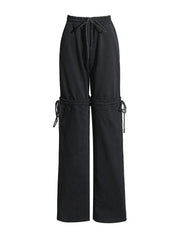 Drawstring Wide Leg Cotton Pants