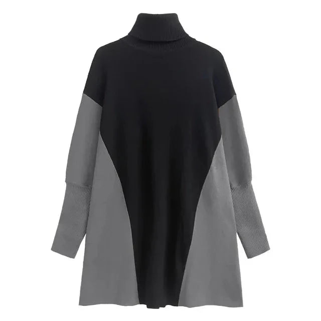 Dual Color Batwing Sleeves Turtleneck Sweater