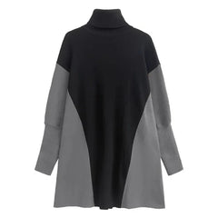 Dual Color Batwing Sleeves Turtleneck Sweater