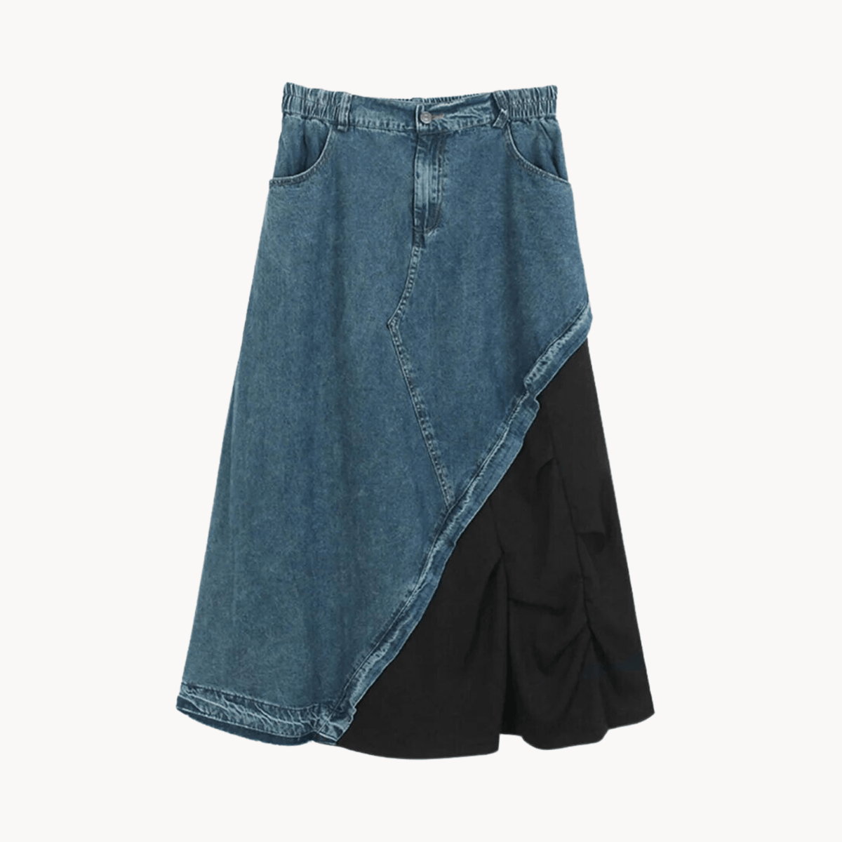 Dual Fabric Spliced Denim Skirt