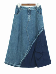 Dual Fabric Spliced Denim Skirt