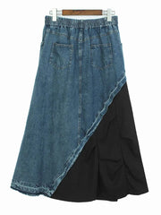 Dual Fabric Spliced Denim Skirt