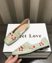 Chinese Style Embroidered Flat Shoes Apricot Cotton Fabric