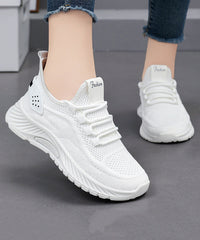 Pink Lace Up Splicing Breathable Mesh Flat Sport Shoes