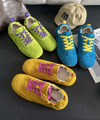 Boutique Green Lace Up Splicing Suede Flat Feet Shoes