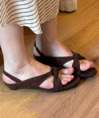 Brown Suede Splicing Sandals Cross Strap Peep Toe