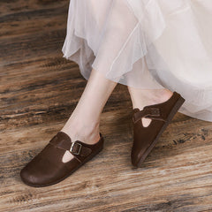 Women Leather Retro Casual Flat Slippers