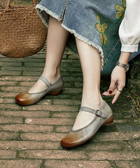 Coffee Handmade Vintage Buckle Strap Splicing Flat Feet Shoes