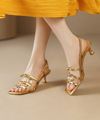 Cowhide Leather Bow Splicing French Gold Sandals Peep Toe