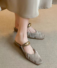 Beige Chunky Faux Leather Boutique Splicing Slide Sandals