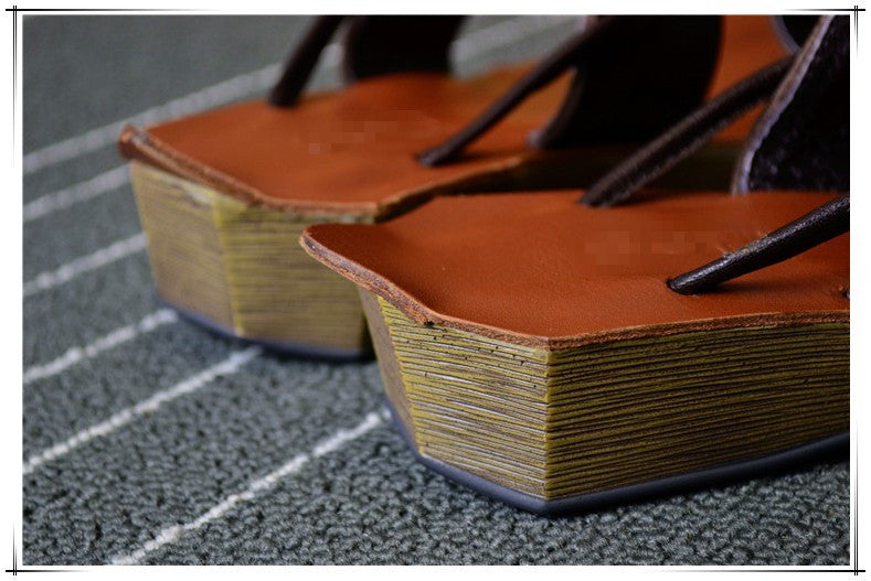 Casual Retro Leather Handmade Slippers Plus Size