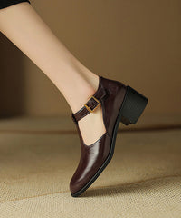 Black Cowhide Leather Splicing Chunky Shoes Hollow Out