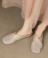 Brown Sheepskin New Splicing Breathable Mesh Slide Sandals