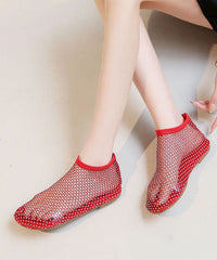 Fashion Red Breathable Mesh Sandals Boots Splicing Zircon