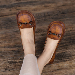 Women Summer Retro Leather Flat Casual Shoes