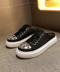 Boutique Pink Splicing Platform Slide Sandals Lace Up Zircon