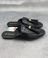 French Apricot Tassel Faux Leather Slide Sandals