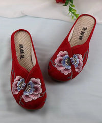 White Wedge Cotton Fabric Bohemian Embroidery Slide Sandals