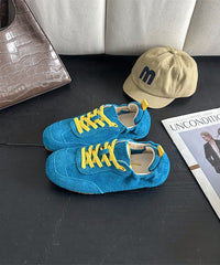 Boutique Green Lace Up Splicing Suede Flat Feet Shoes